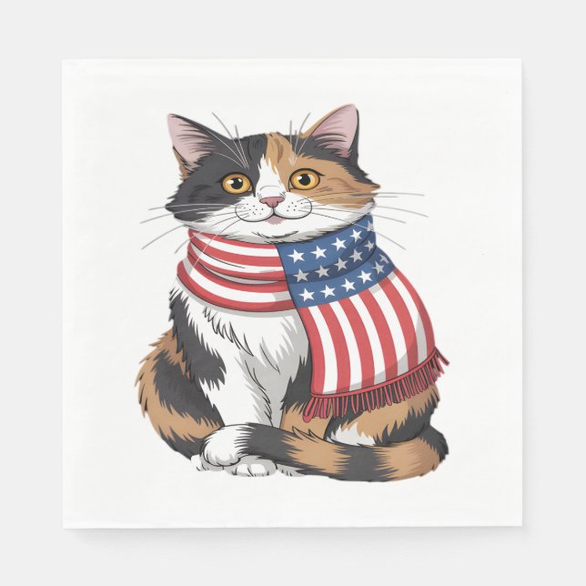cute cat summer Flag US Memorial Day Napkin (Front)