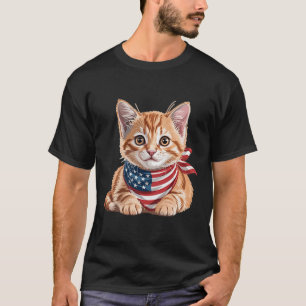 Cute Cat Summer Flag Us Memorial Day  T-Shirt