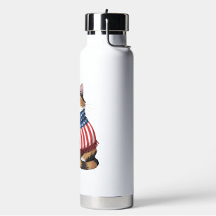 cute cat summer Flag US Memorial Day Water Bottle