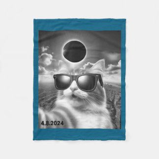 Cute Cat Sunglasses Selfie Solar Eclipse Fleece Blanket