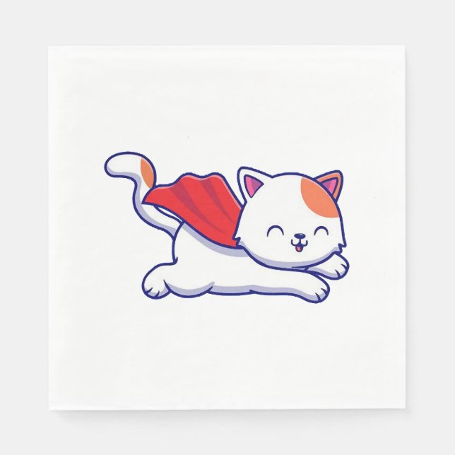 Cute cat super hero flying napkin (Front)