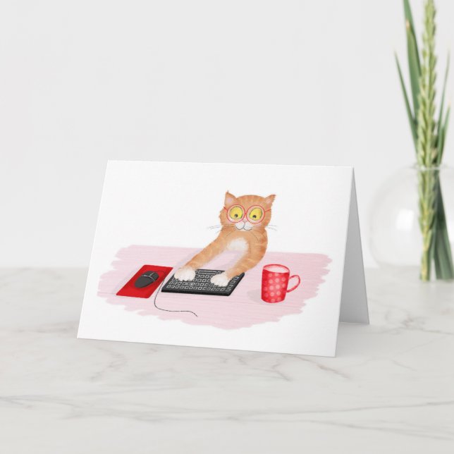 Cute cat surfing the internet on a computer card (Front)