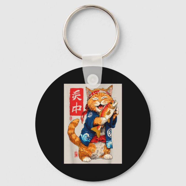 Cute Cat Sushi Japanese Food Anime Graphic Tees Me Key Ring (Front)