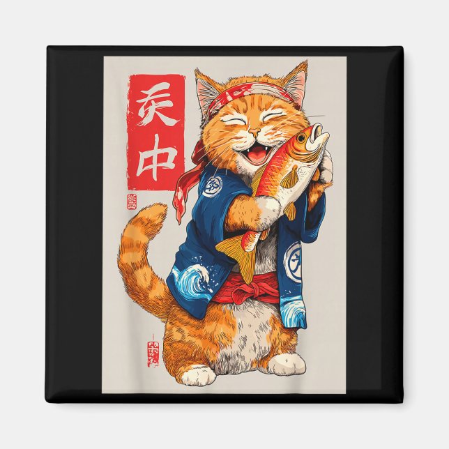 Cute Cat Sushi Japanese Food Anime Graphic Tees Me Magnet (Front)