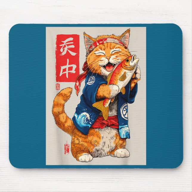 Cute Cat Sushi Japanese Food Anime Graphic Tees Me Mouse Pad (Front)
