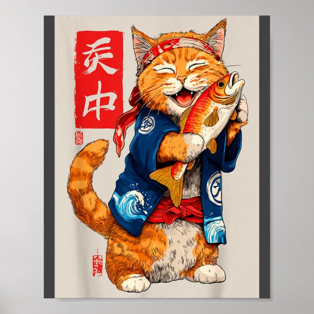 Cute Cat Sushi Japanese Food Anime Graphic Tees Me Poster (Front)
