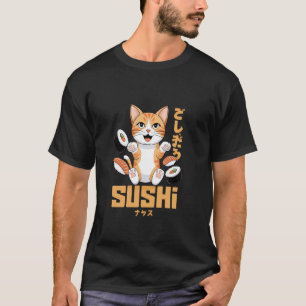Cute Cat Sushi Lover Fun Japanese Text T-Shirt