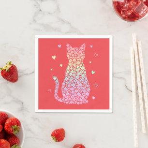 cute cat sweet rainbow hearts pastel gradient napkin