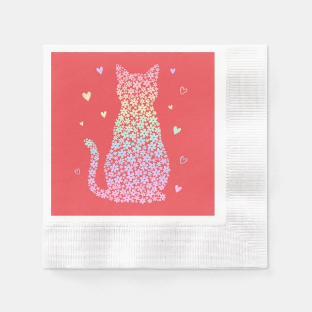  cute cat sweet rainbow hearts pastel gradient napkin (Front)