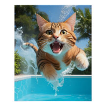 Cute Cat Swimming Diving in Pool Funny