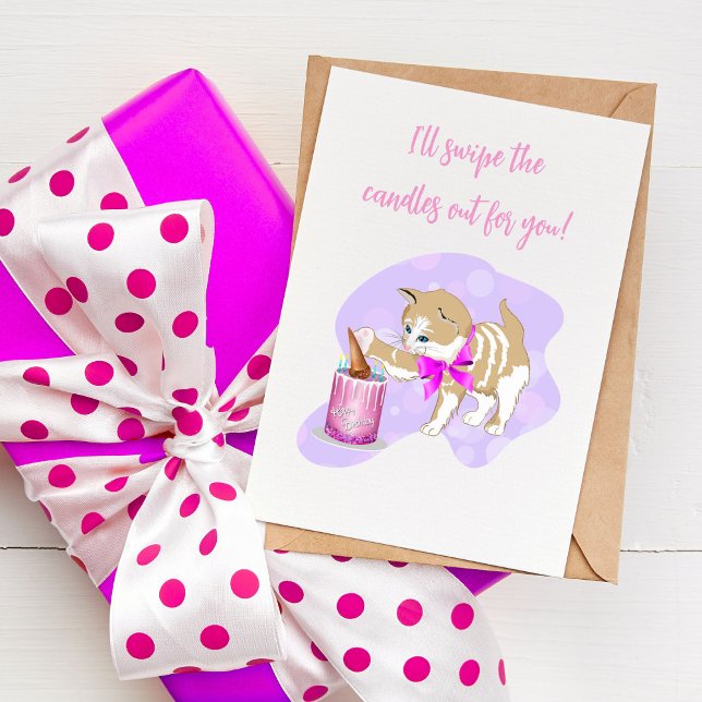 Cute Cat Swiping At Birthday Cake Candles Card (Creator Uploaded)