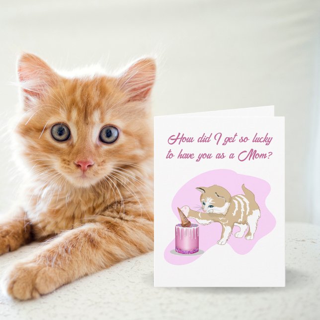 Cute Cat Swiping At Mother's Day Cake Card (Creator Uploaded)