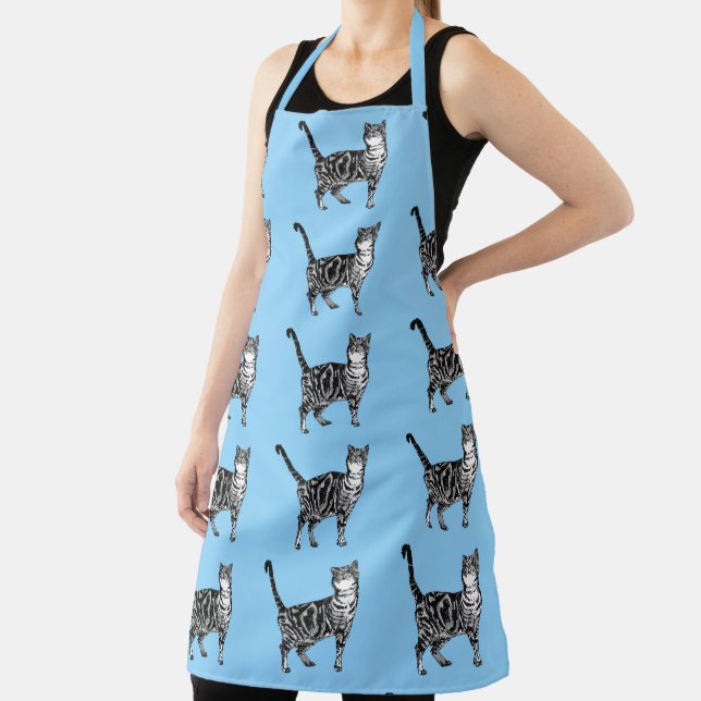 Cute Cat Tabby Pattern Blue Cats Womans Kitchen Apron (Insitu)