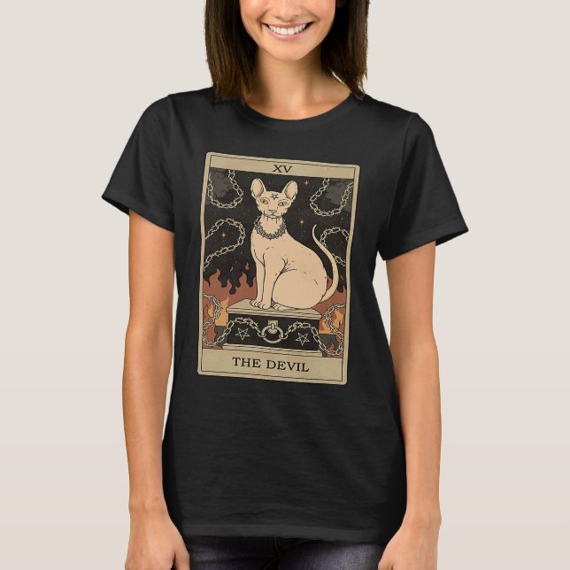 Cute Cat Tarot  The Devil Cat For Women Kids T-Shirt (Front)