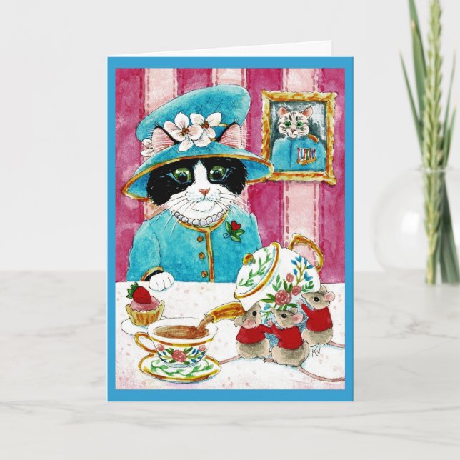 Cute Cat Tea Mouse Birthday Love card (Front)