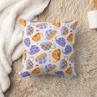 Cute Cat & Tea Pattern Pillow