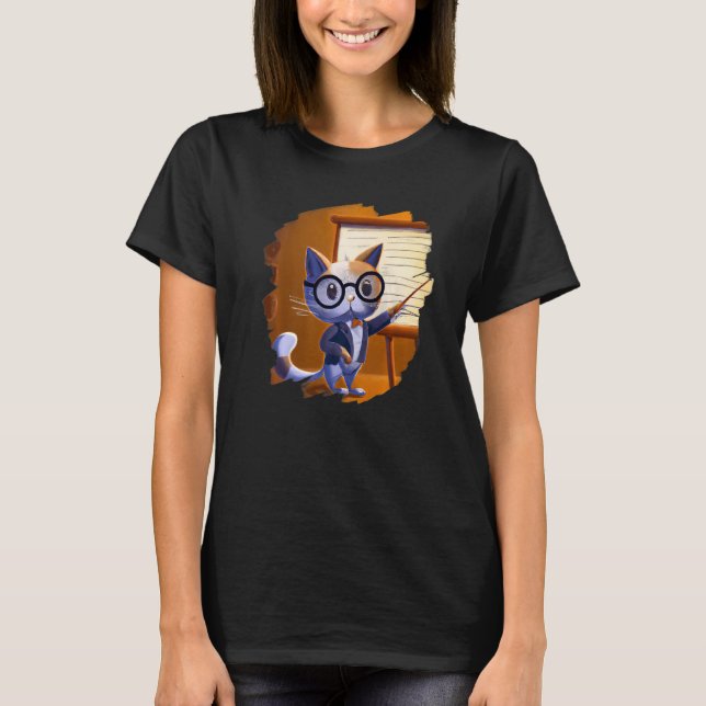 Cute Cat Teacher Kitten Professor School 2 T-Shirt (Front)