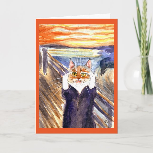 Cute cat The Scream spoof greeting card (Front)