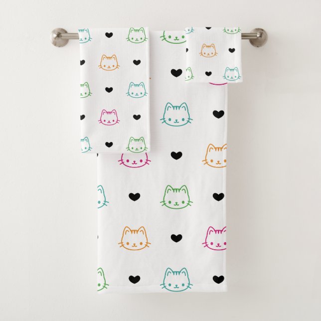 Cute Cat Theme Bath Towel Set (Insitu)