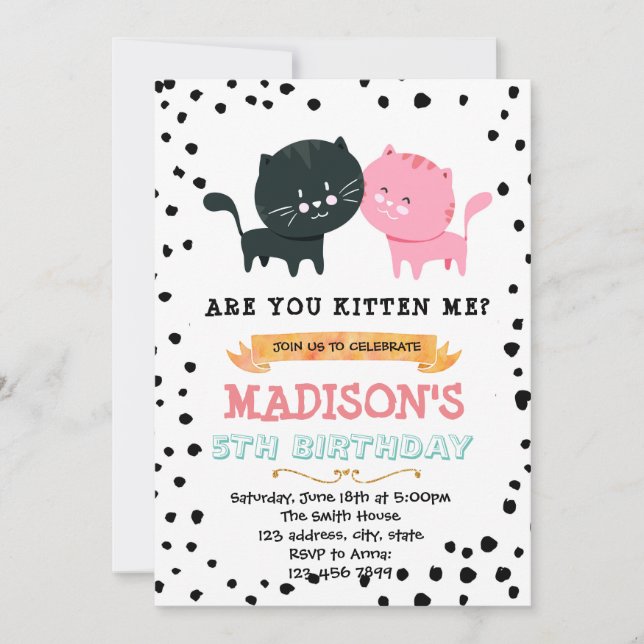 Cute cat theme party invitation (Front)