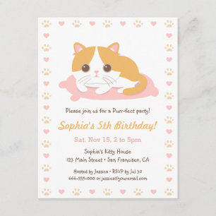 Cute Cat Themed Birthday Party Invitations