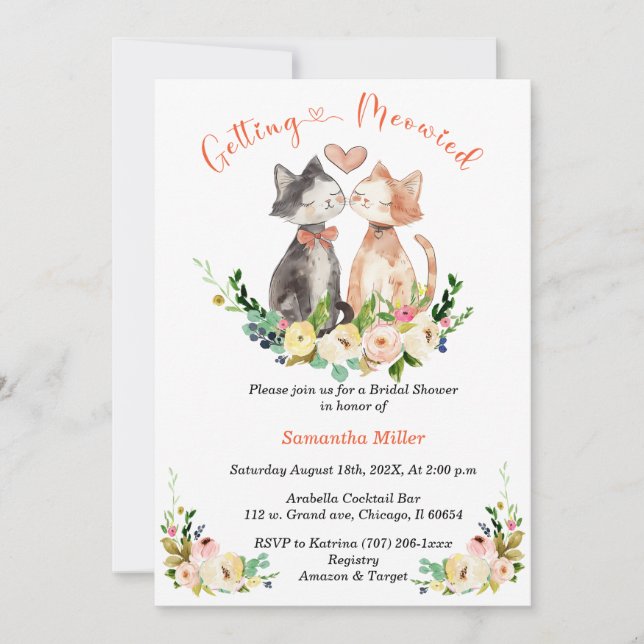 Cute Cat-Themed Bridal Shower Invitation (Front)
