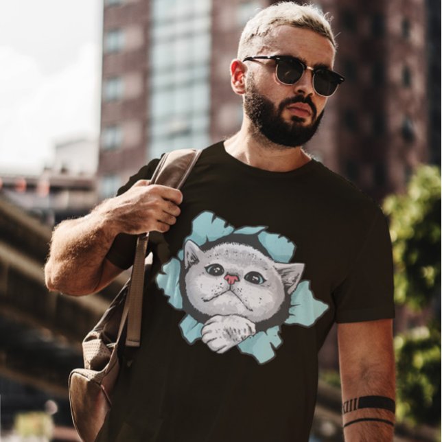 Cute Cat Through Hole T-Shirt (Creator Uploaded)