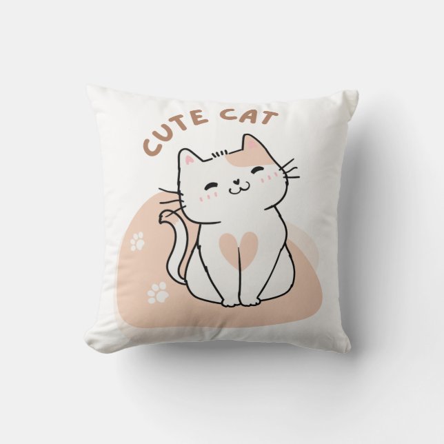 Cute Cat Throw Pillow – Kawaii Kitty Decorative Cu (Front)