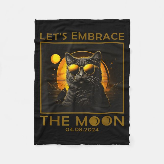 Cute Cat Total Solar Eclipse Embrace Fleece Blanket (Front)