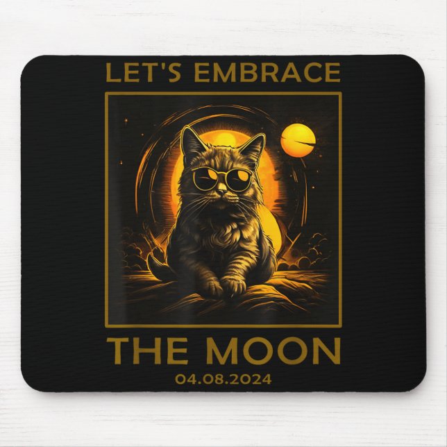 Cute Cat Total Solar Eclipse Embrace Mouse Pad (Front)