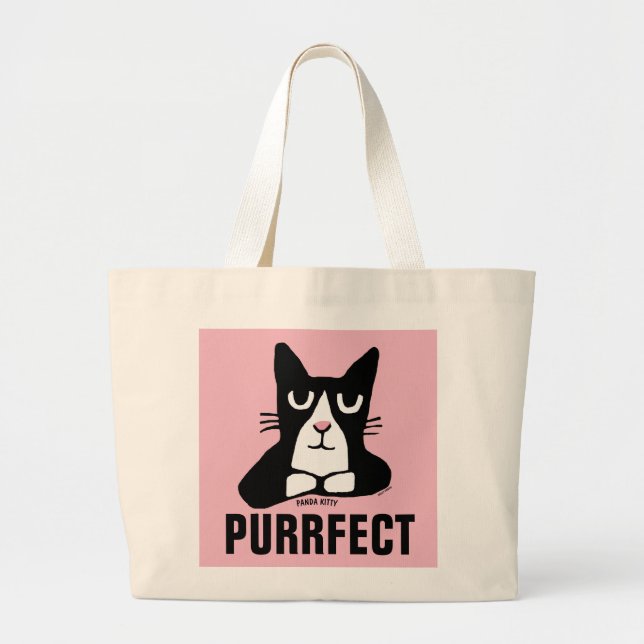 CUTE CAT TOTES, PANDA KITTY PURRFECT LARGE TOTE BAG (Front)