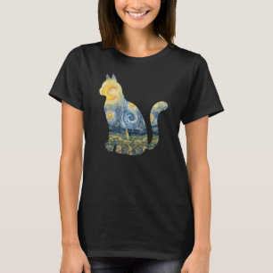 Cute Cat Toy Starry Night Fur Kitten Animal Painti T-Shirt