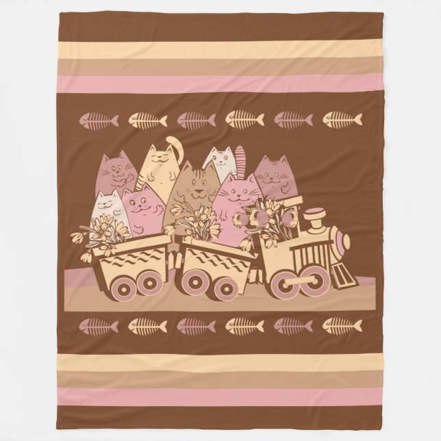 Cute Cat Train Fleece Blanket (Front)