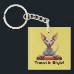 Cute Cat Traveler – Gift for Cat Lovers Key Ring<br><div class="desc">Travel In Style! Features a cute cat illustration and space for personalization. Ideal gift for cat-loving travelers.</div>