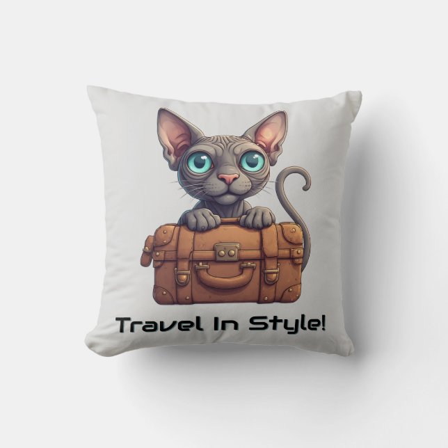 Cute Cat Traveller – Gift for Cat Lovers Cushion (Front)
