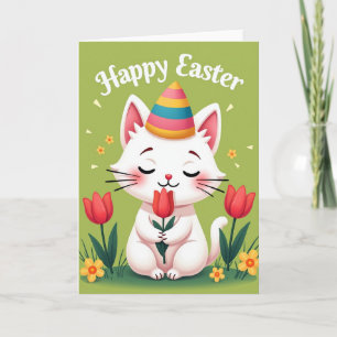 Cute Cat Tulip Springtime Card