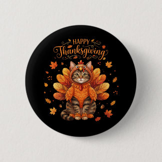 Cute Cat Turkey Happy Thanksgiving Fall Meow Cat  6 Cm Round Badge