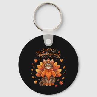 Cute Cat Turkey Happy Thanksgiving Fall Meow Cat  Key Ring