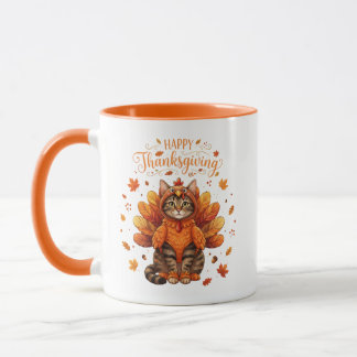 Cute Cat Turkey Happy Thanksgiving Fall Meow Cat  Mug