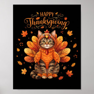 Cute Cat Turkey Happy Thanksgiving Fall Meow Cat  Poster