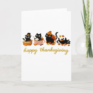 Cute Cat Turkey Happy Thanksgiving Fall Meowy Cat Card