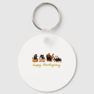 Cute Cat Turkey Happy Thanksgiving Fall Meowy Cat Key Ring