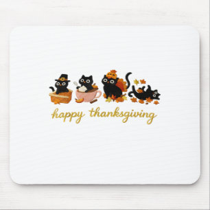 Cute Cat Turkey Happy Thanksgiving Fall Meowy Cat Mouse Pad