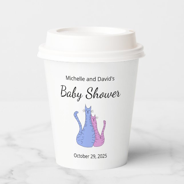 Cute Cat Twins Baby Shower Blue Pink  Paper Cups (Front)