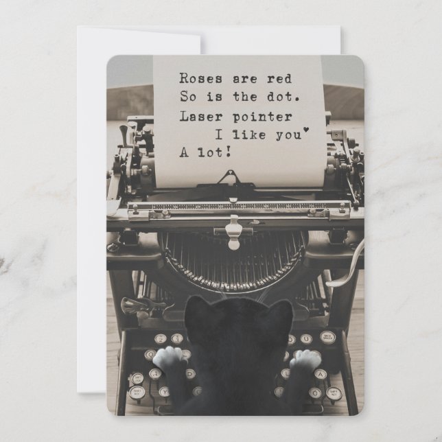 Cute Cat Typing Valentine's Poem - Holiday Card (Front)