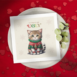 Cute Cat Ugly Sweater Party Napkin