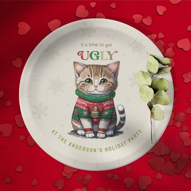 Cute Cat Ugly Sweater Party Paper Plate (Creator Uploaded)