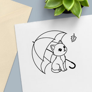 Cute Cat Umbrella Leaf Self-inking Stamp