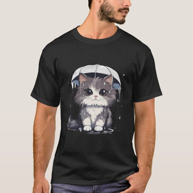 Cute Cat Umbrella Rain T-Shirt (Front)