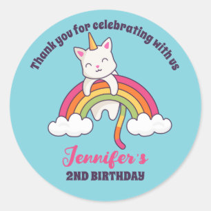 Cute Cat Unicorn Girls Birthday Party Favour Classic Round Sticker